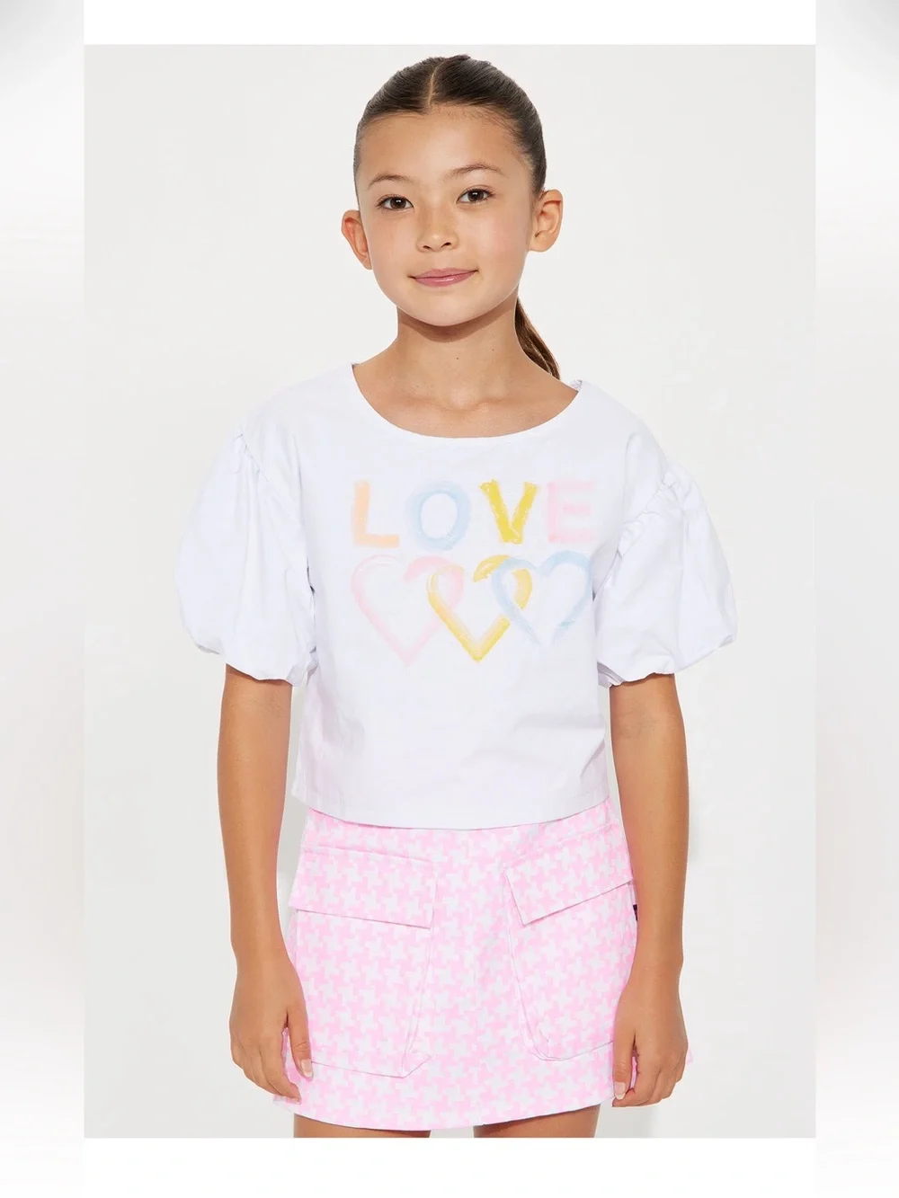 Girls' White 'LOVE' top & shorts